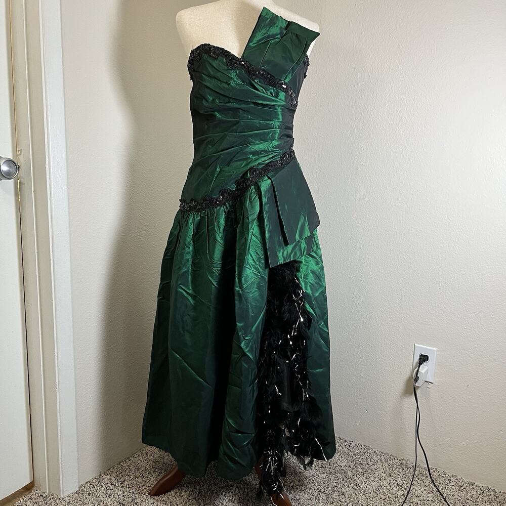 VTG Scott McClintock Metallic Green Formal Prom Dress Glamour Sequin Sz 10